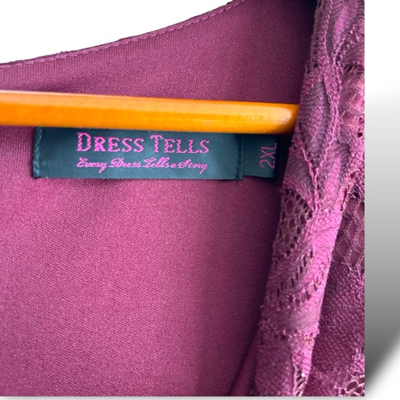 Women's Plus Size Burgundy Lace V-Neck High Low Hem Dress Long - Picture 4 of 4